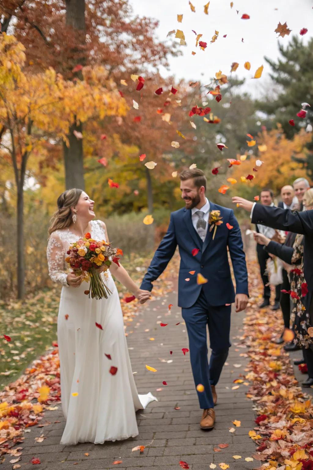 A foliage confetti farewell encapsulates the essence of autumn.