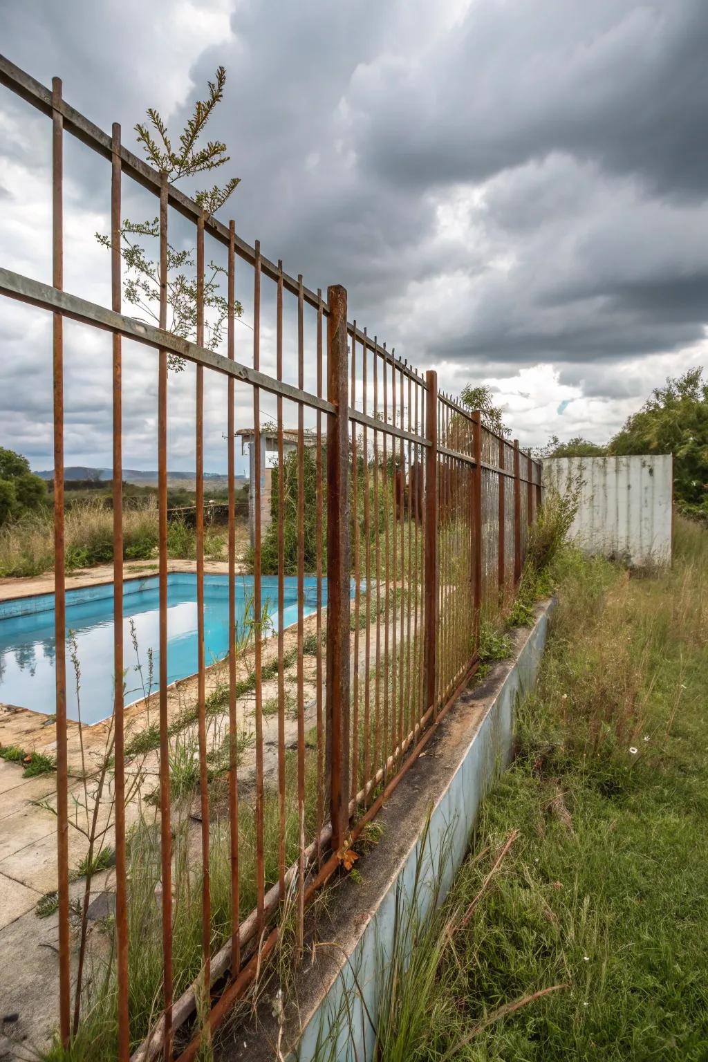 Rusted metallic segments injecting a daring, industrial countryside visage.