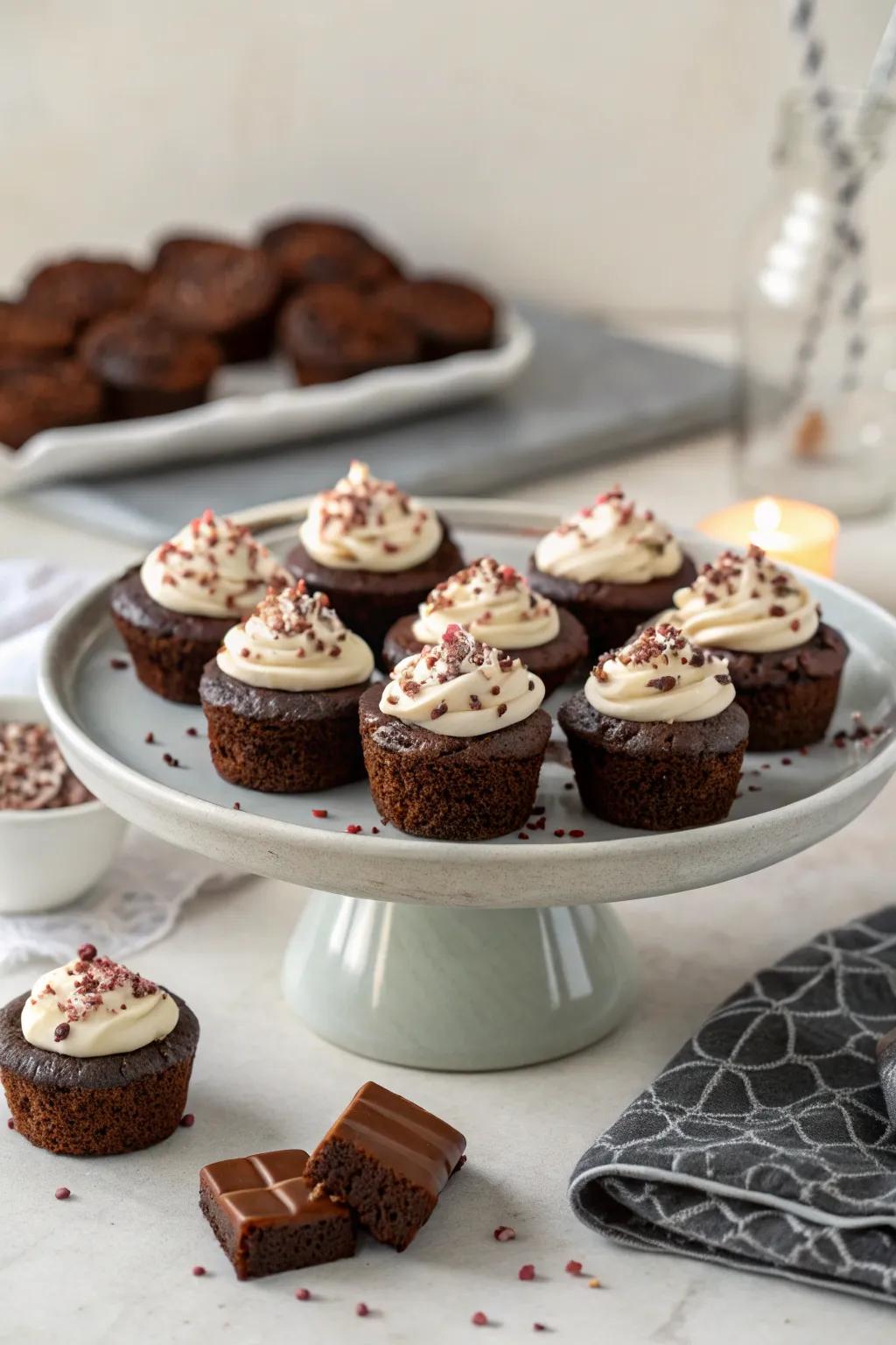 Indulgent petite brownie morsels furnishing an opulent and delectable treat.