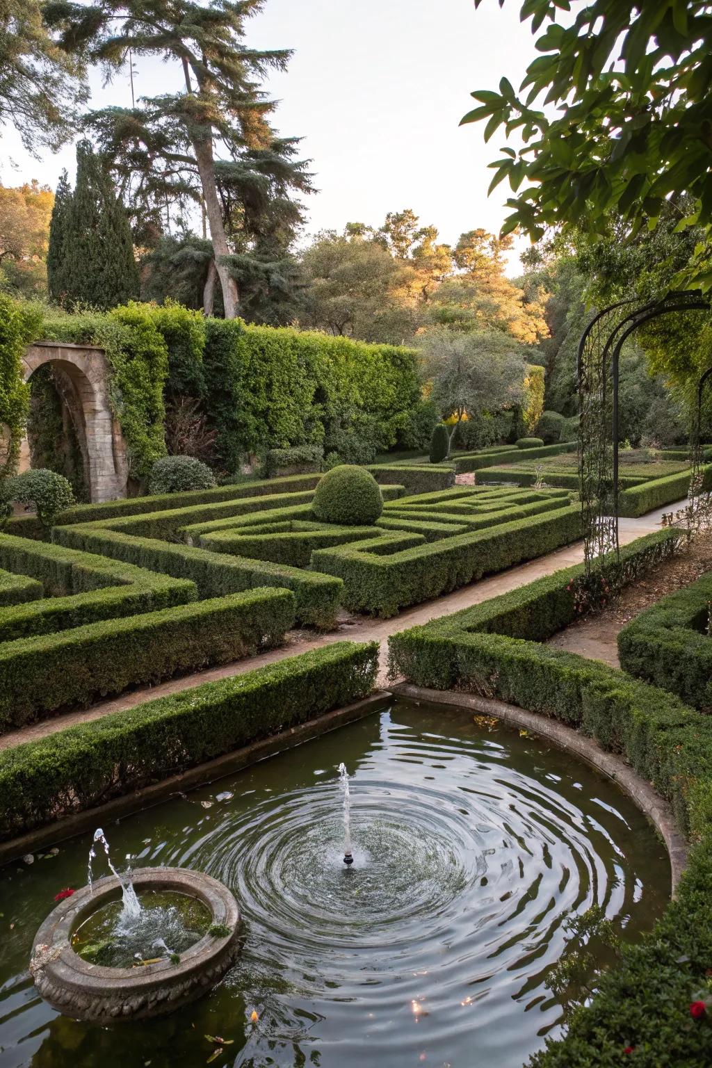 A reflecting aquatic labyrinth appending tranquility to the garden.