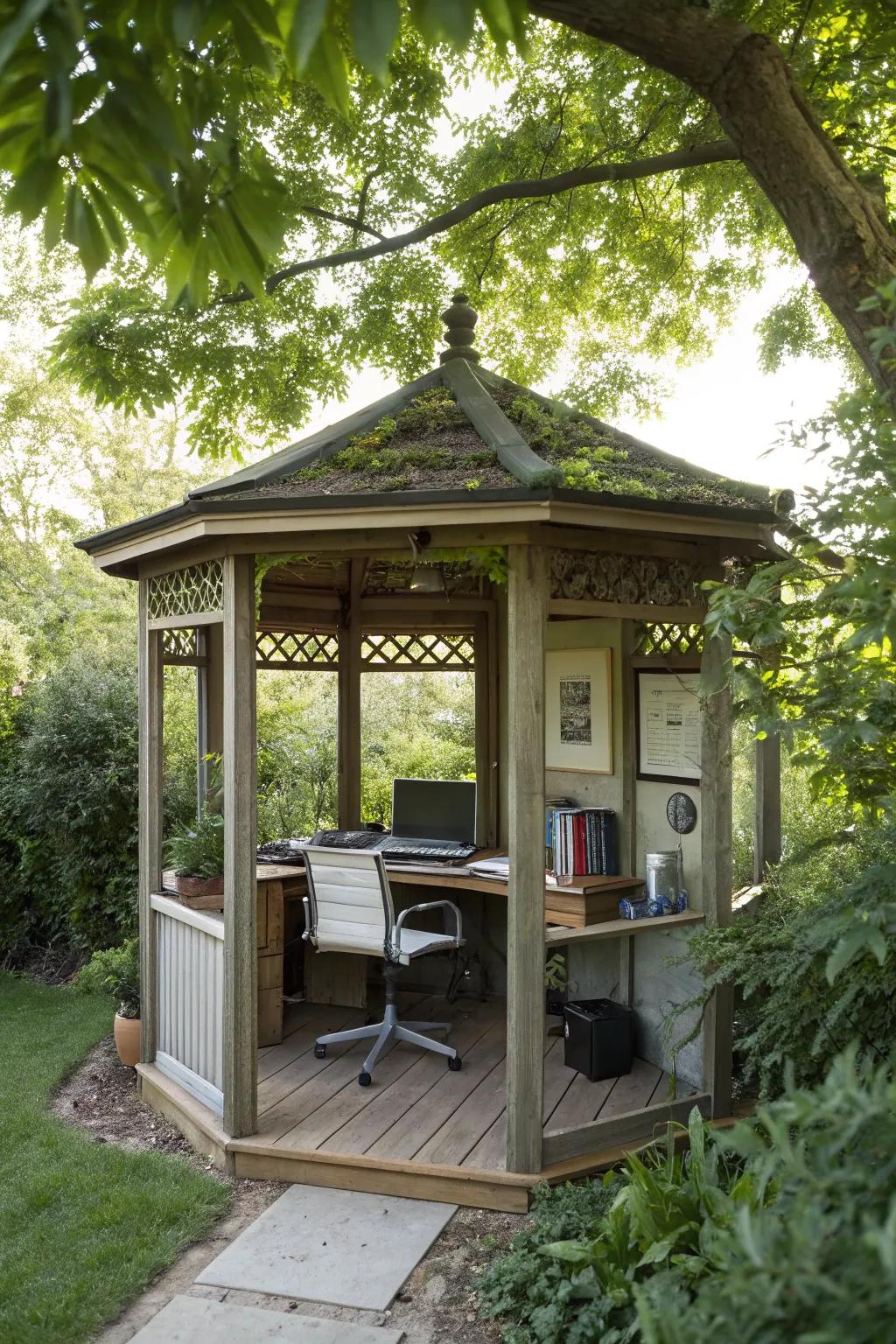 Improve productivity thanks to a gazebo office arrangement.
