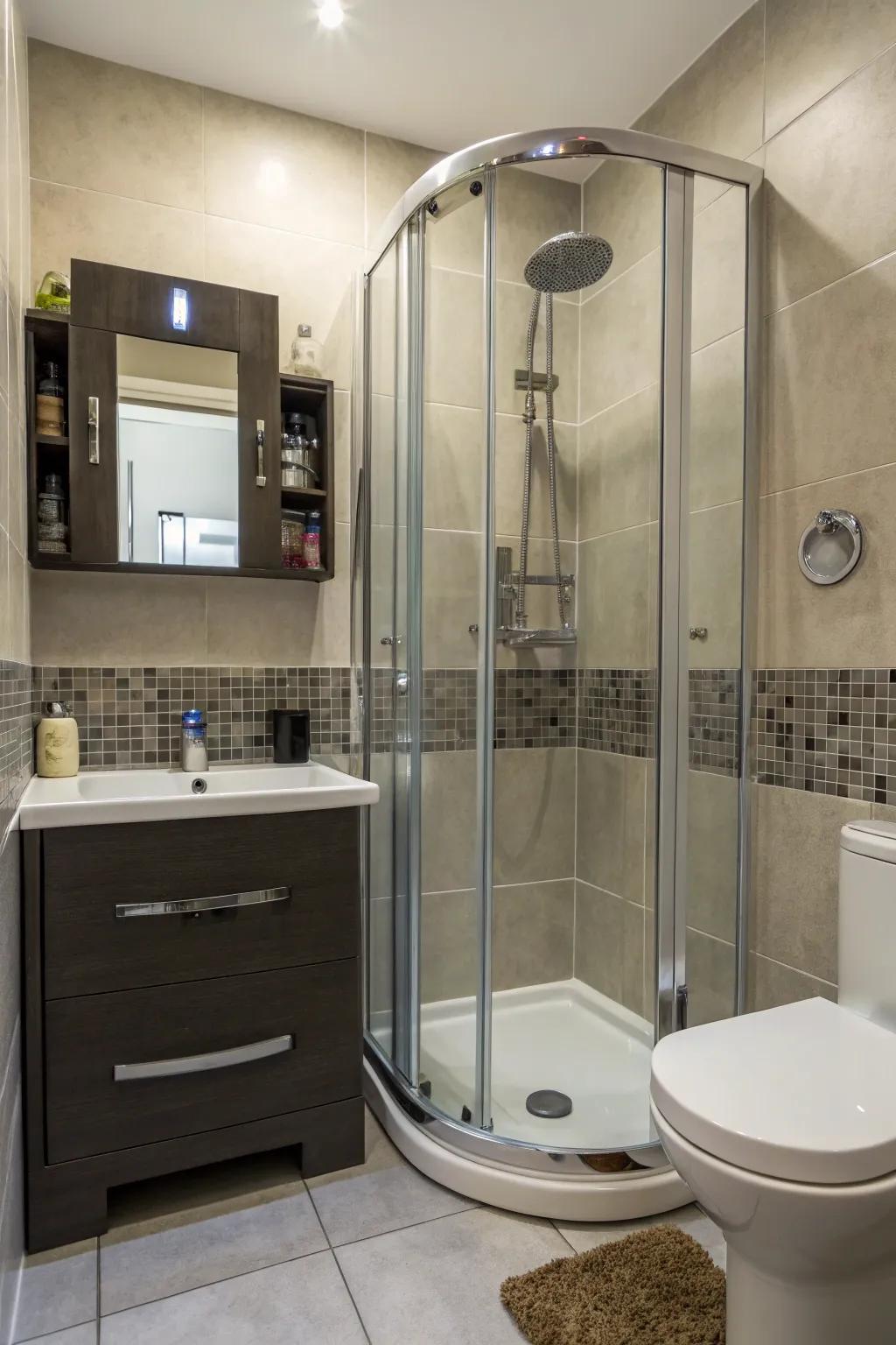 Compact shower areas save space without sacrificing style.