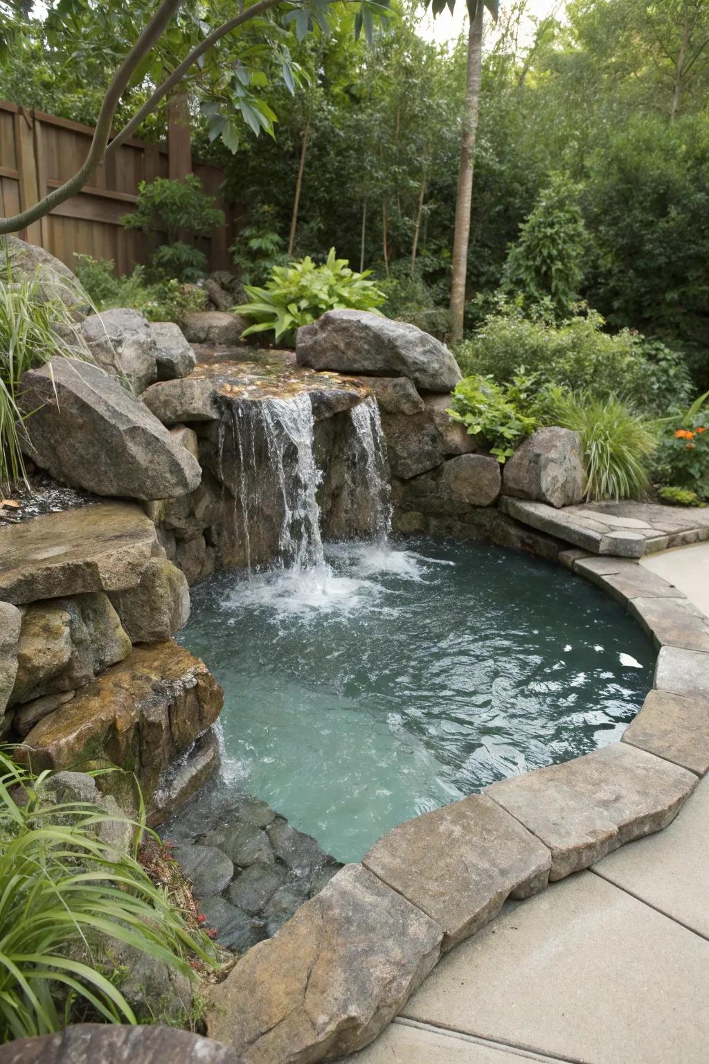 Miniature waterfalls offer soothing resonances in compact spaces.