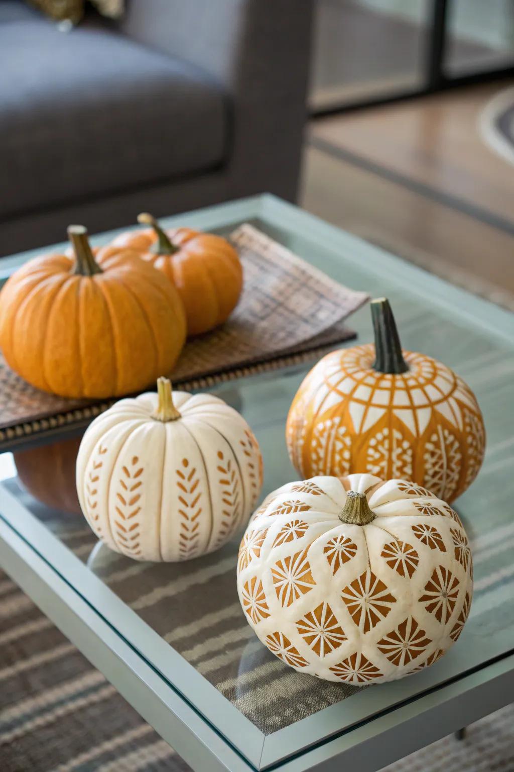 Patterned squashes provide detailed, refined designs.