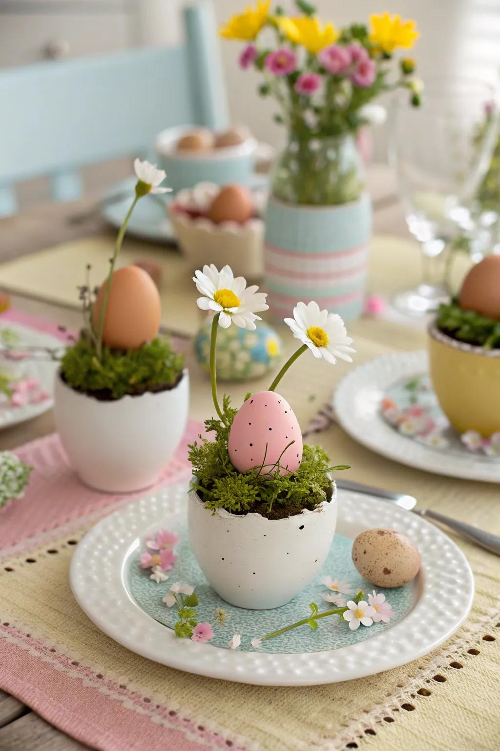Eggshells make adorable mini containers for a playful table setting.