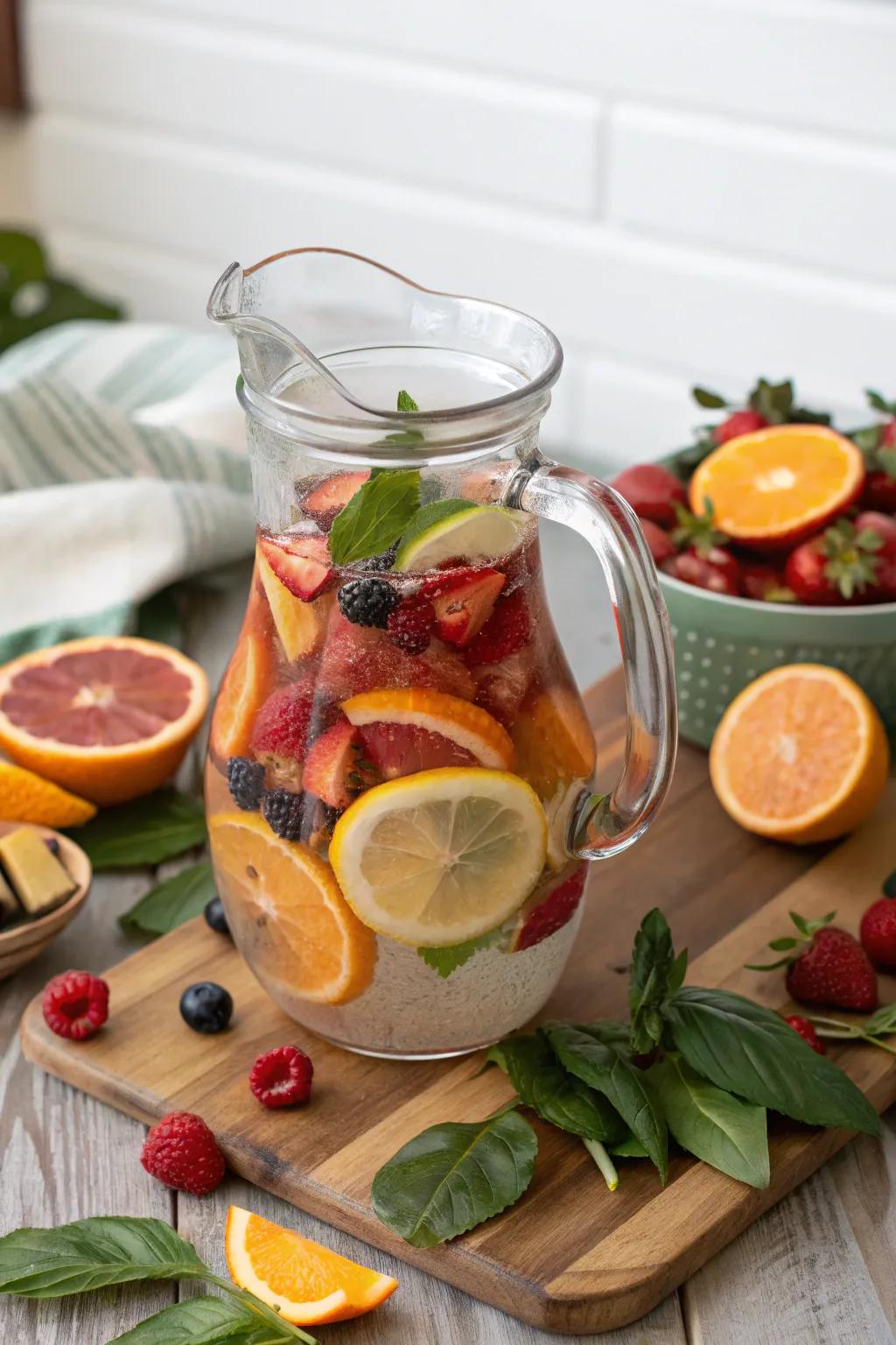 Fruit-infused water keeps guests revitalized and incorporates a splash of color.