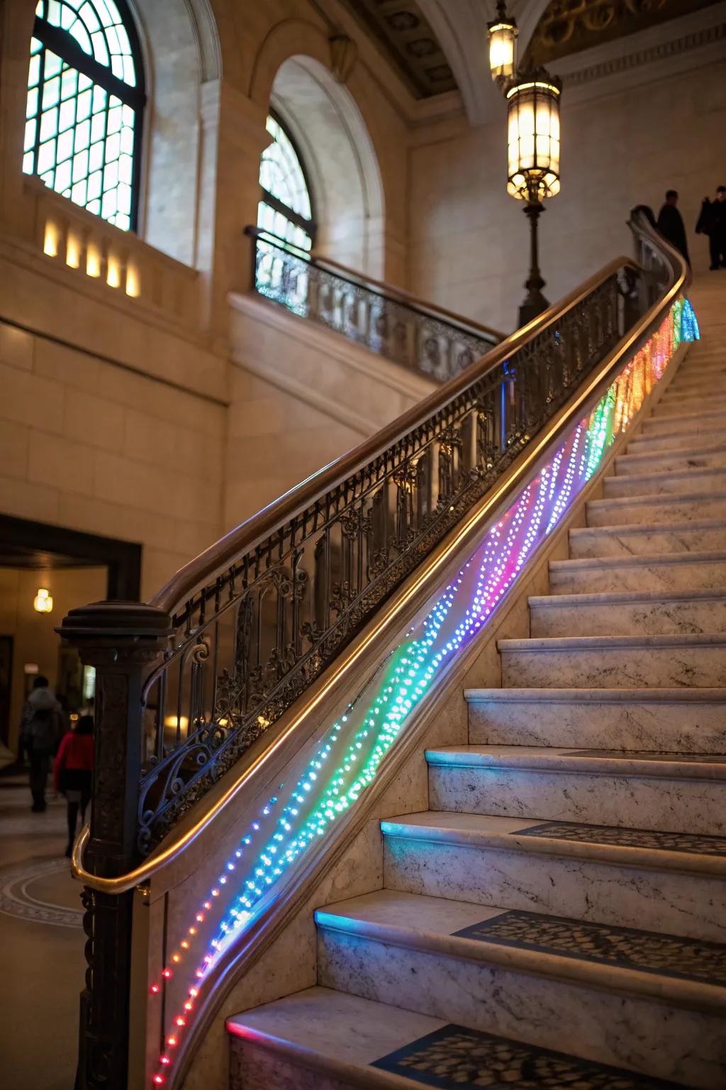 Create a focal point with an artistic light installation on your staircase.