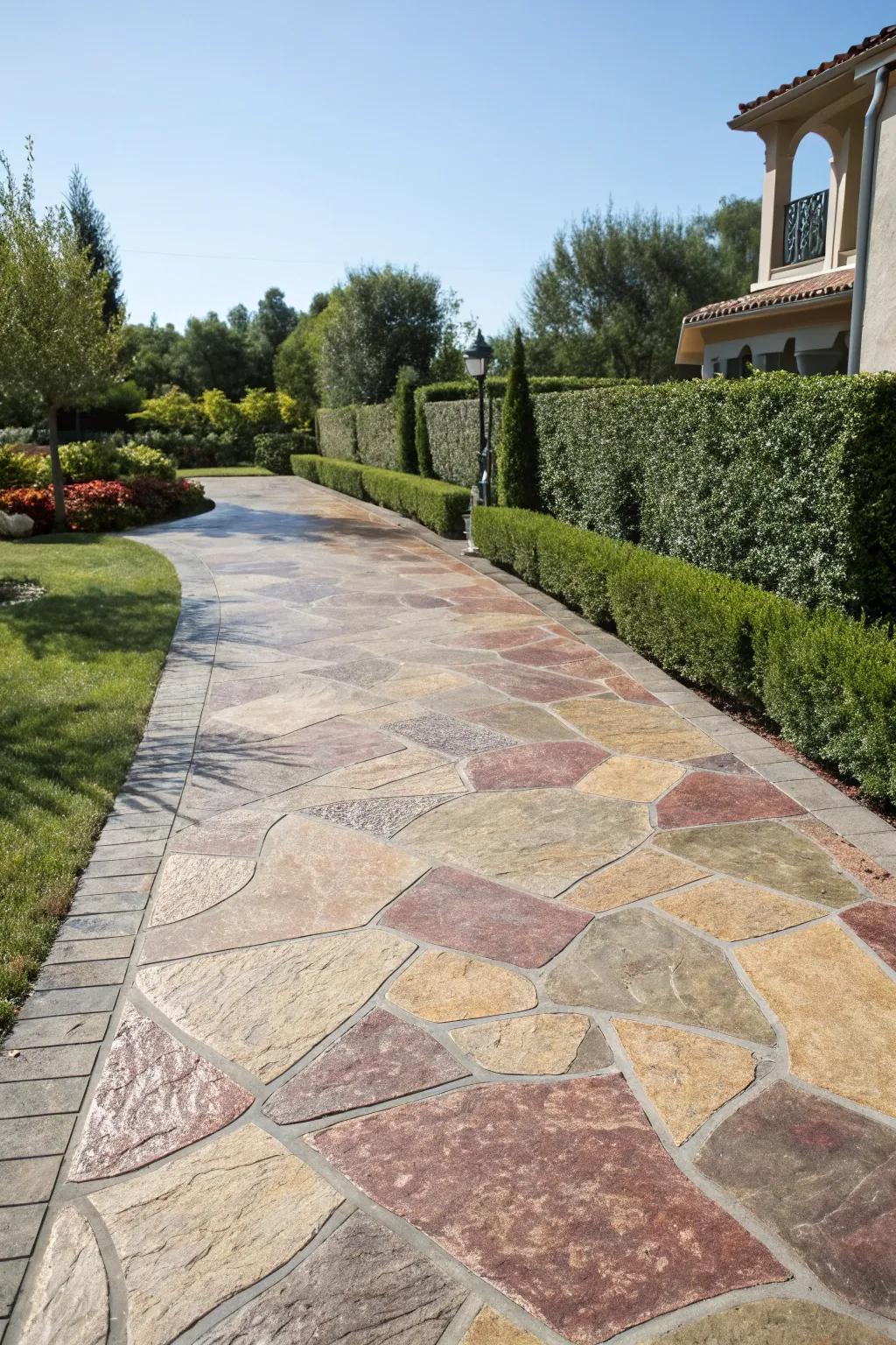 Layering pigments creates a rich marbled effect on this driveway.