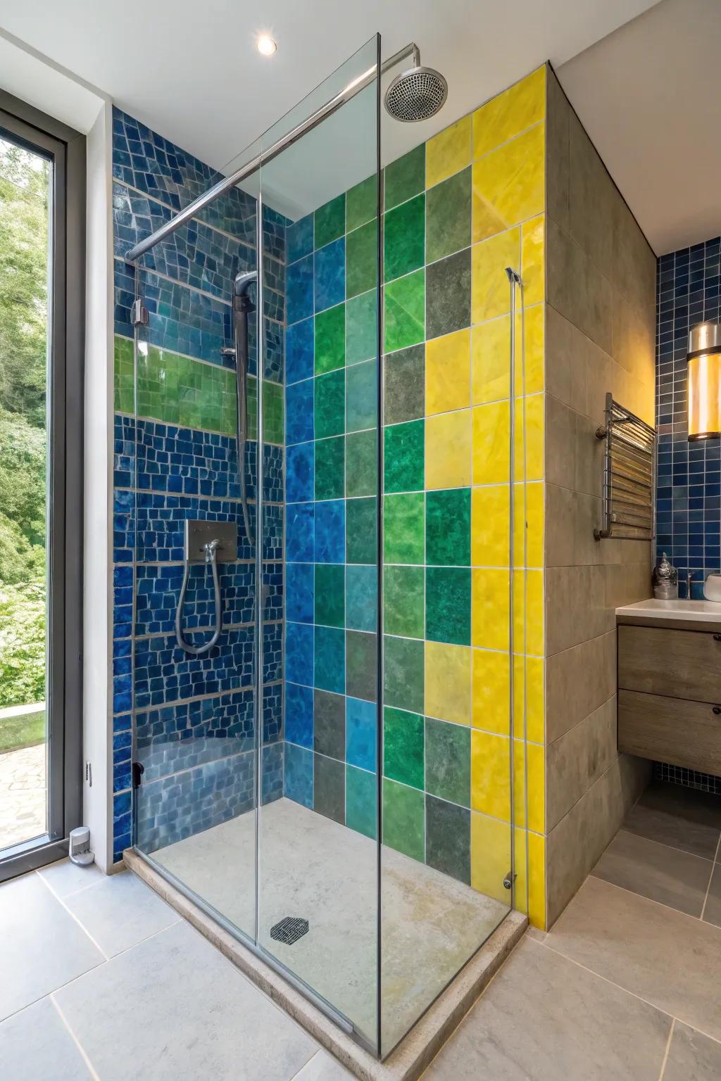 Chromatic rocks effectuate a daring proclamation across shower blueprints.