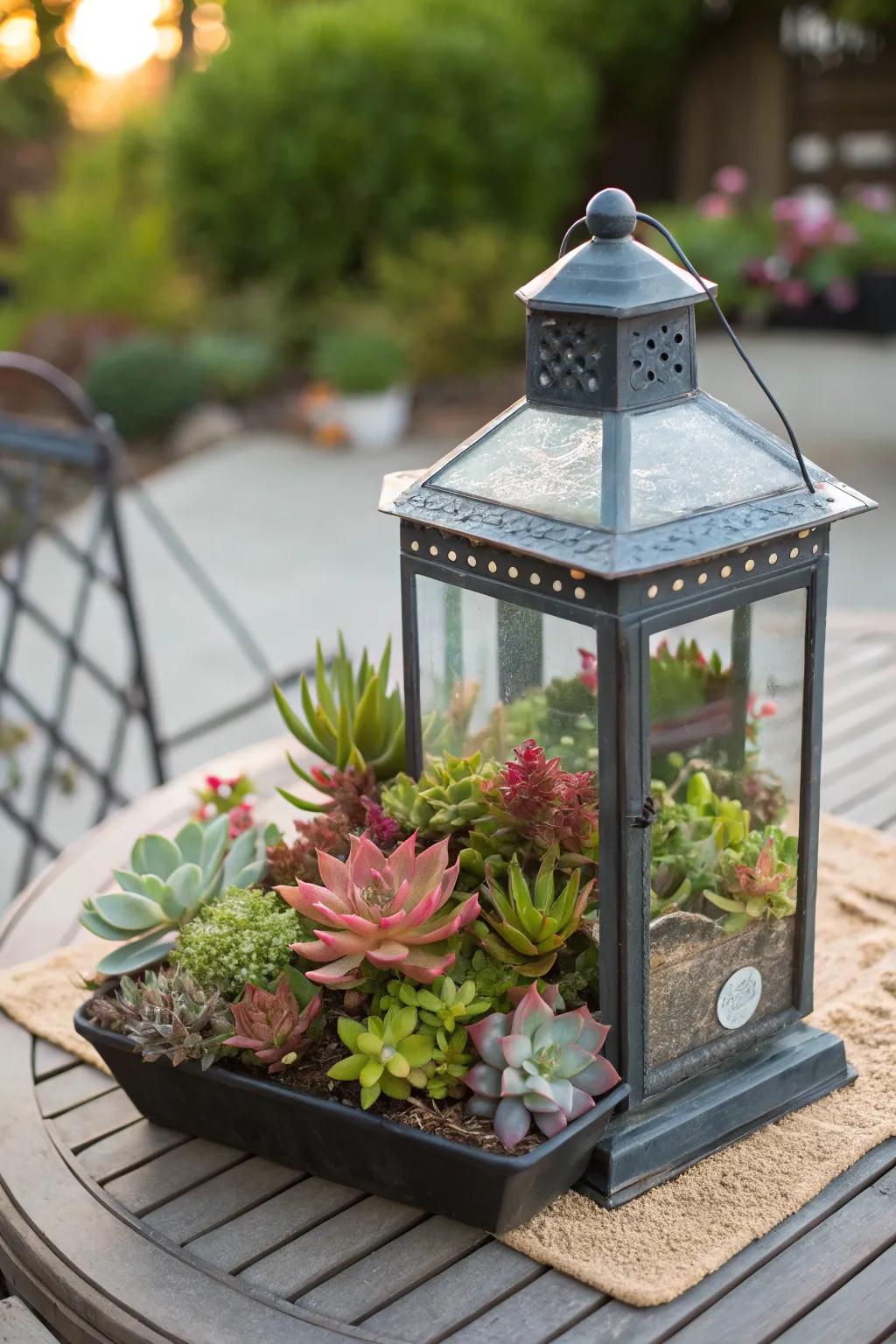 An endearing beacon repurposed as a succulent vessel.