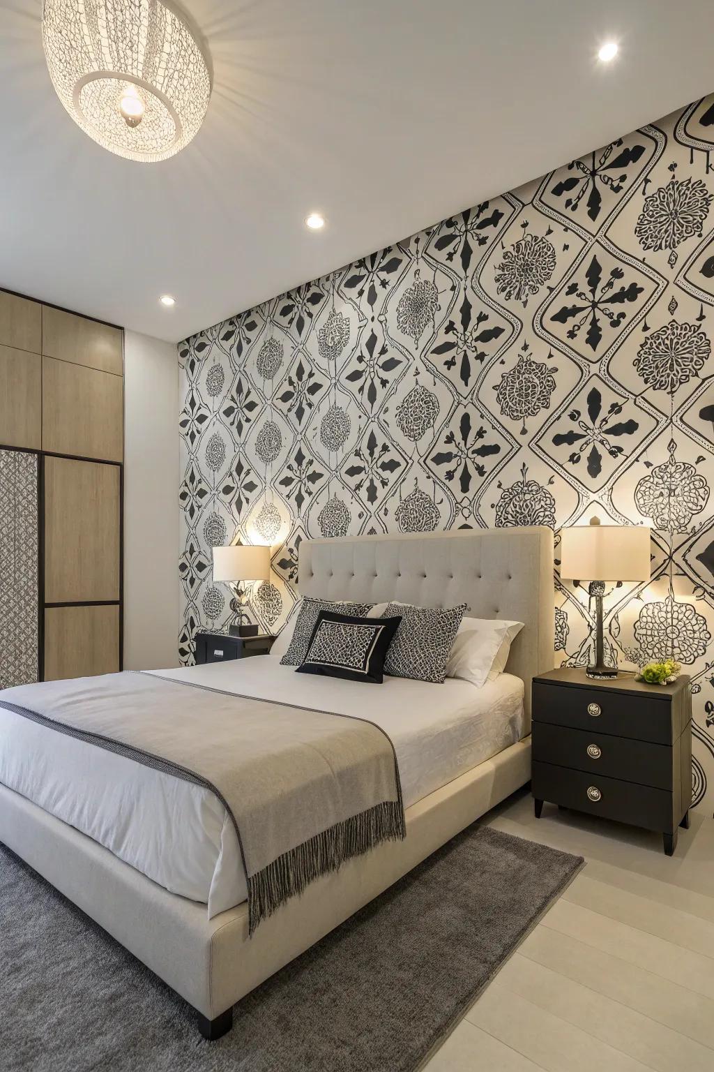 Ageless style using grayscale wall covering.