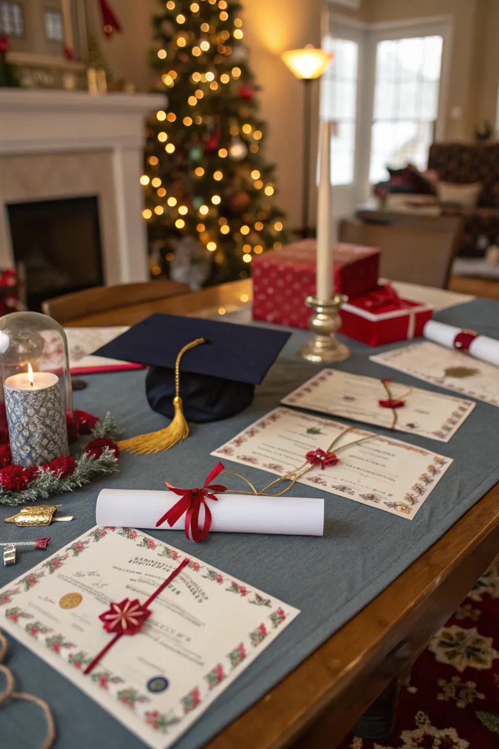 Small-scale academic degrees offer a whimsical nod to the graduate's achievement.