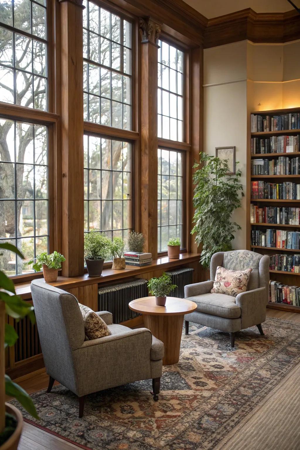 Snug seating arrangements that beckon relaxation.