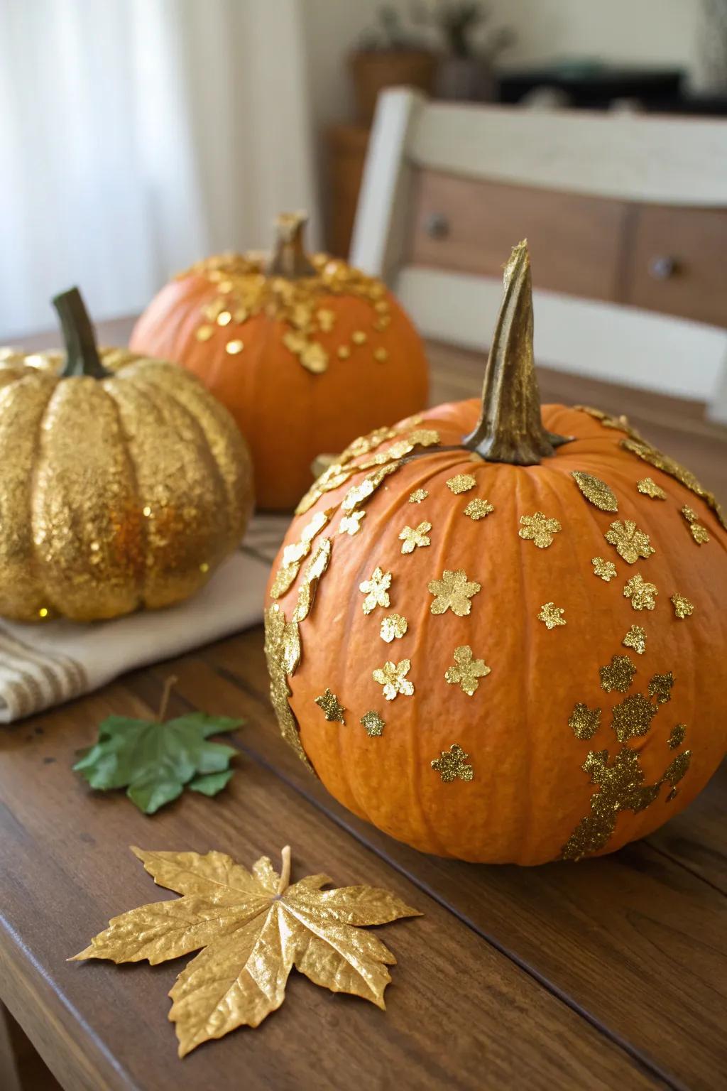 Opulent auric foil pumpkins, yielding a sophisticated shimmer.