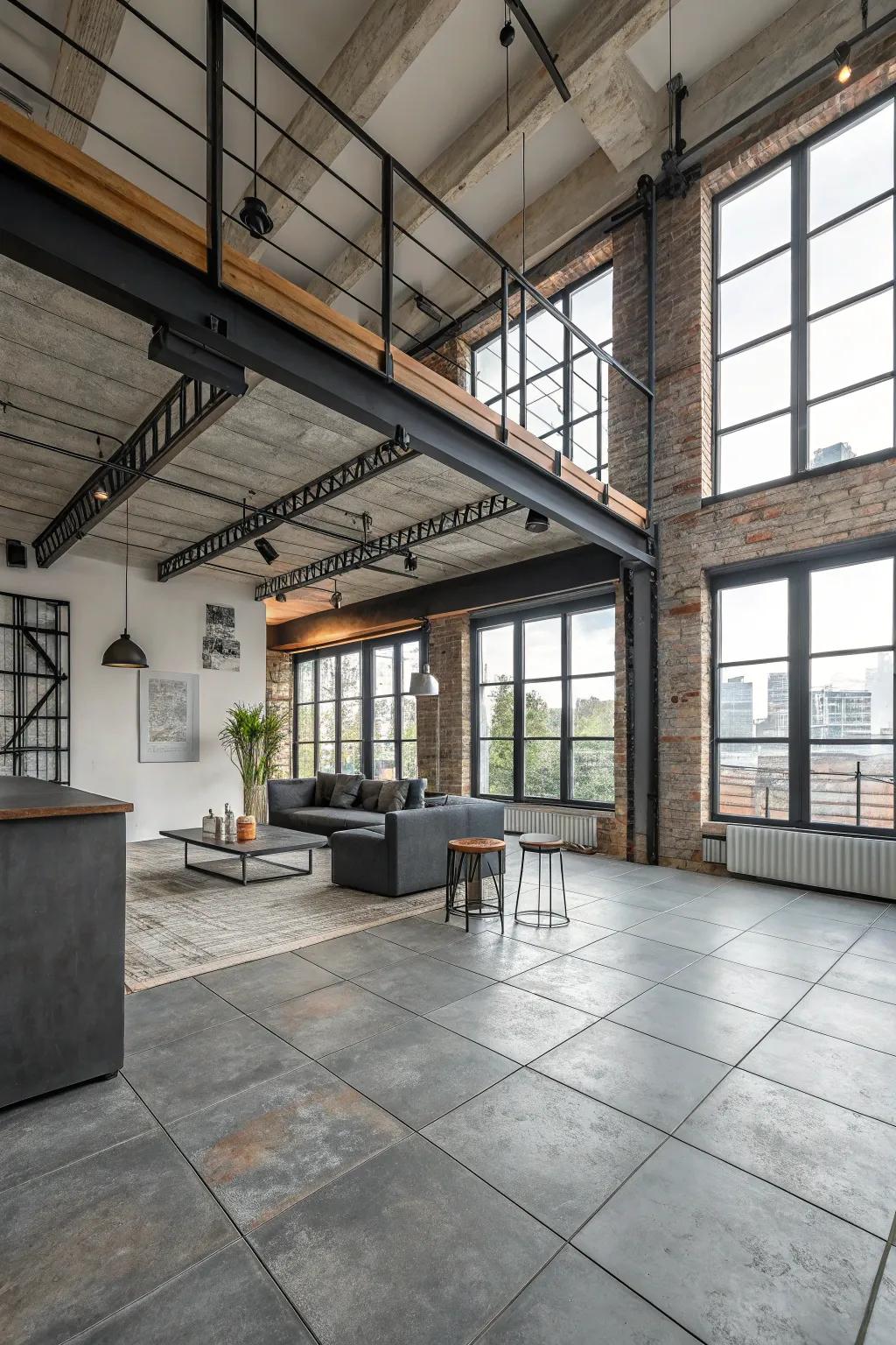 Capture urban chic through factory look tiles.