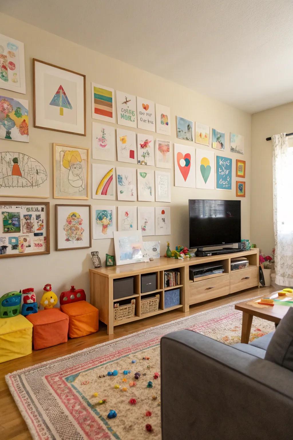 An artwork display showcasing the creative expressions of toddlers.