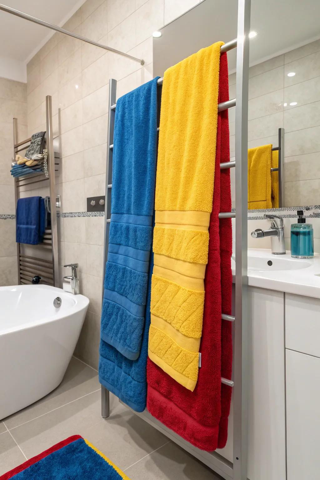 Bold towels create a striking statement.