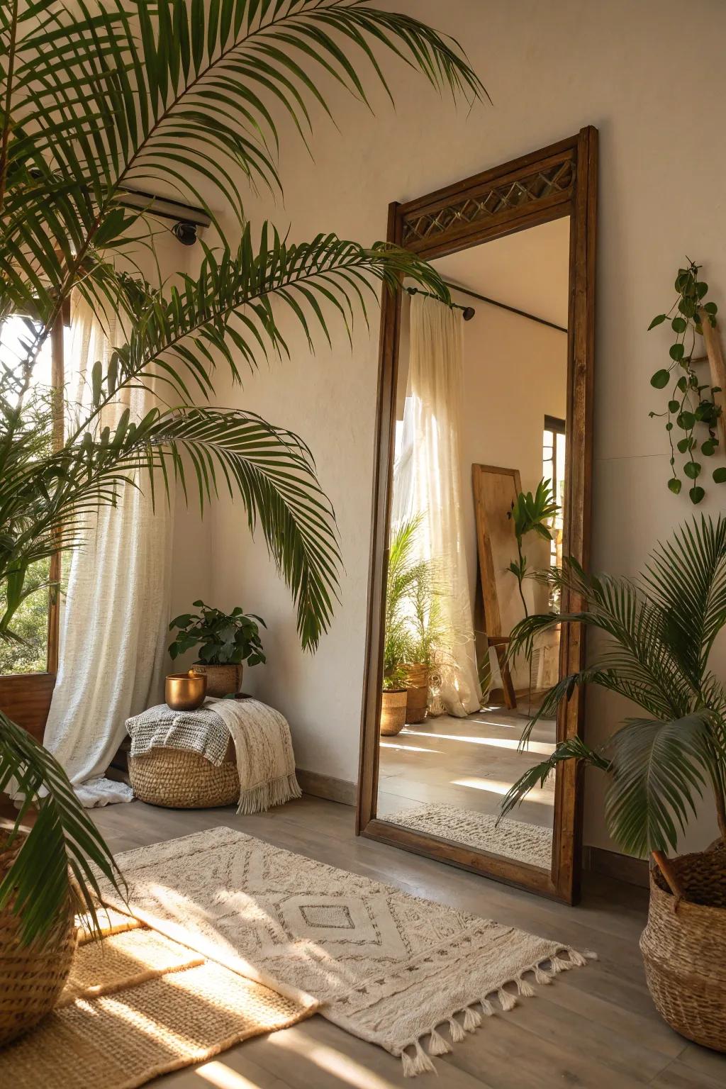 Through the use of framed mirrors, you can elevate the ambiance and reflect light.