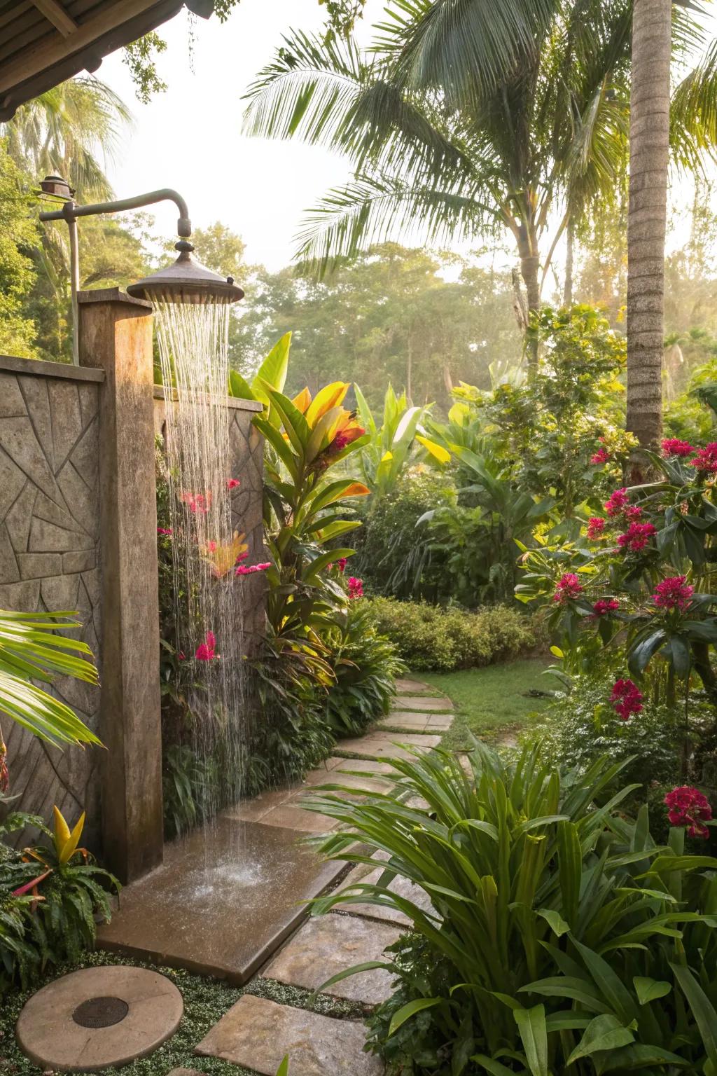 An outdoor shower offering a luxurious, resort-like experience.