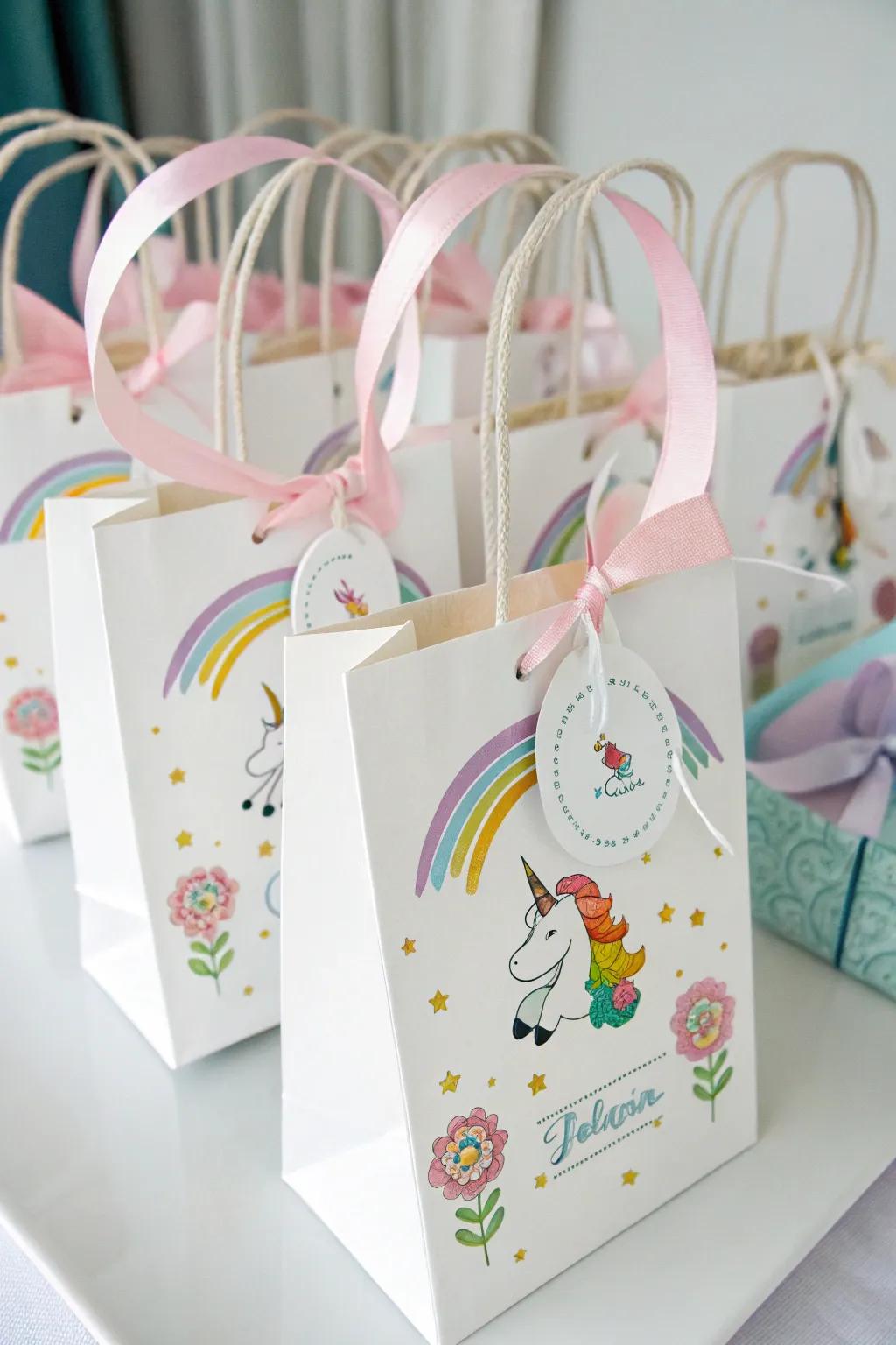 Individualized labels rendering equine favor bags distinctive.