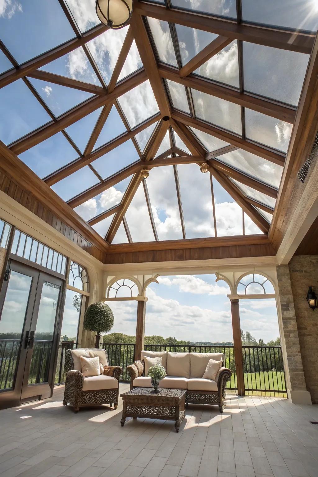 Feel spaciousness through glass paneling ceilings.