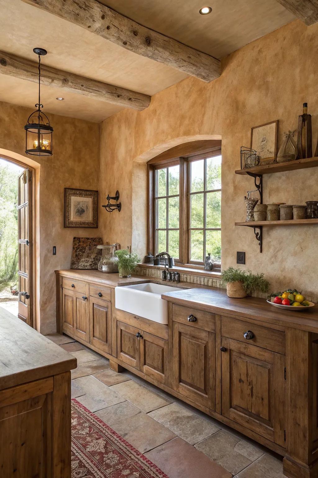 Create a warm, natural vibe in your kitchen using Venetian plaster.