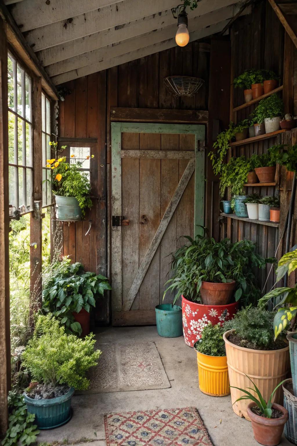 Greenery in retro pots imparts a fresh, lively element.