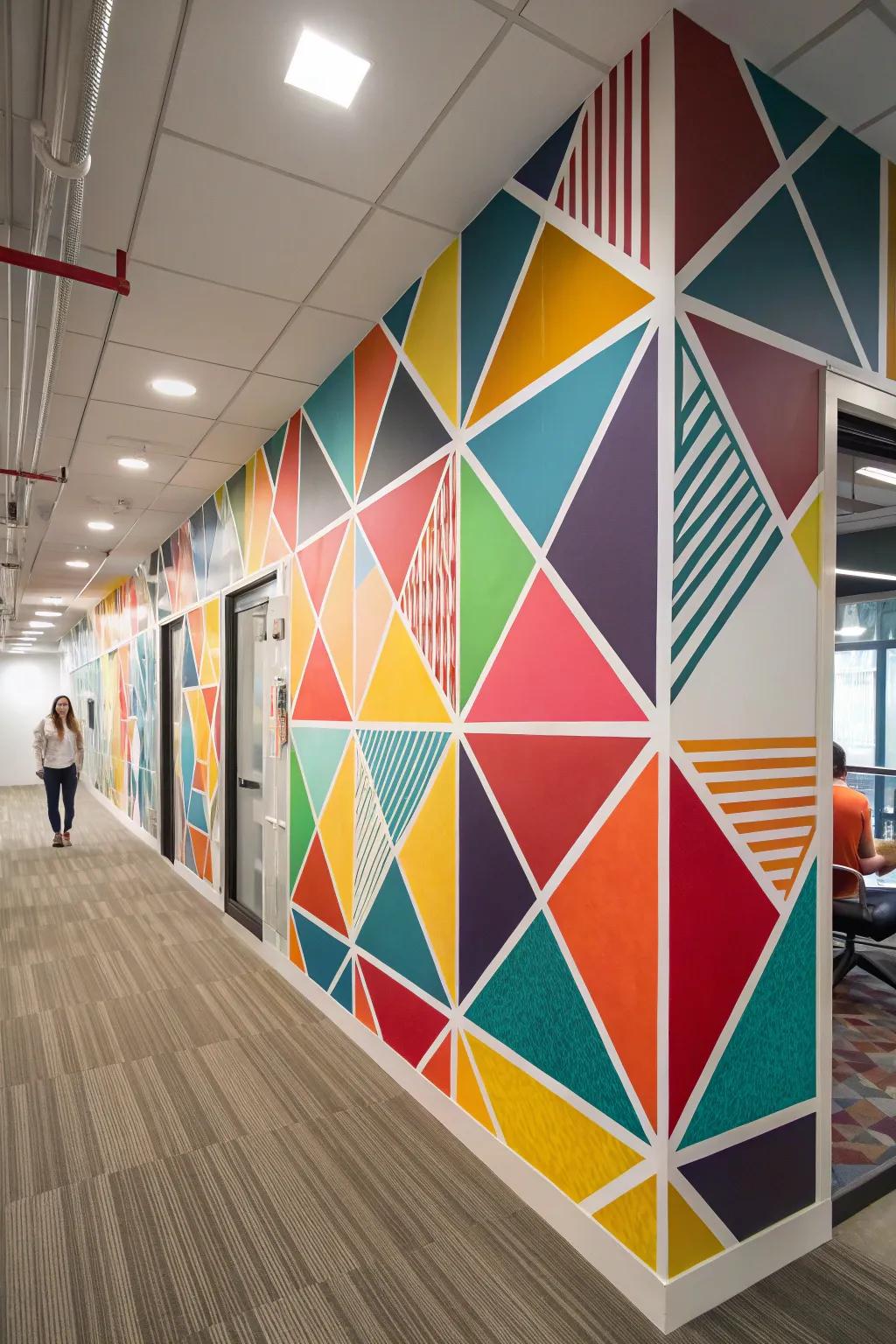 Painted designs provide an artistic wall style.