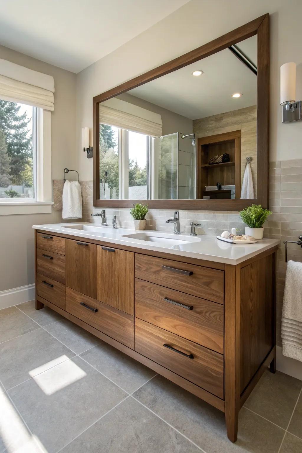 Achieve a rich and layered look by blending various wood tones.