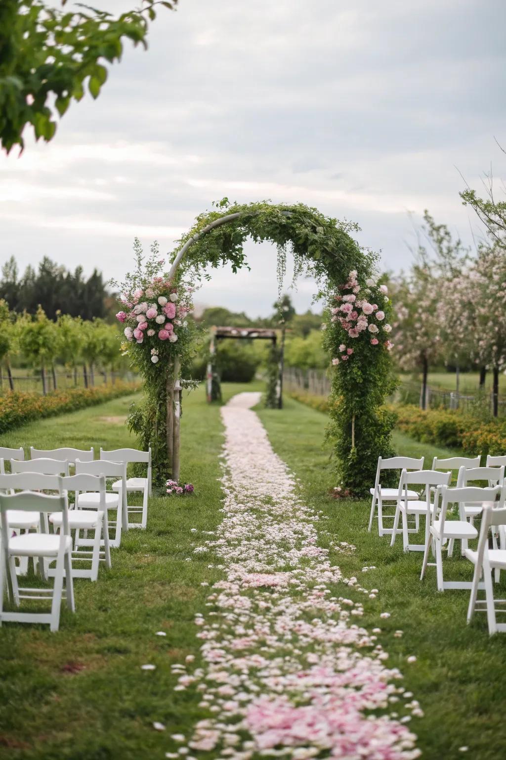 A secret garden aisle where vines create a natural wonderland.