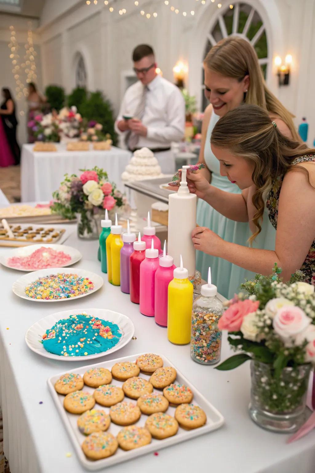 A DIY cookie station offers a fun, interactive wedding activity.