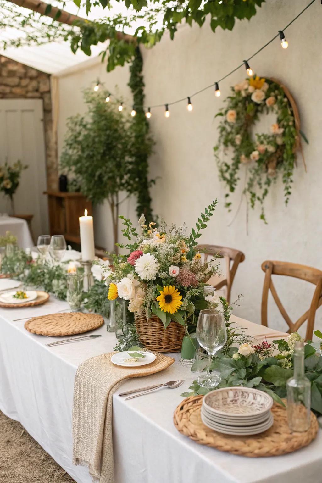 Eco-conscious design selections crafting a stunning and mindful arrangement.