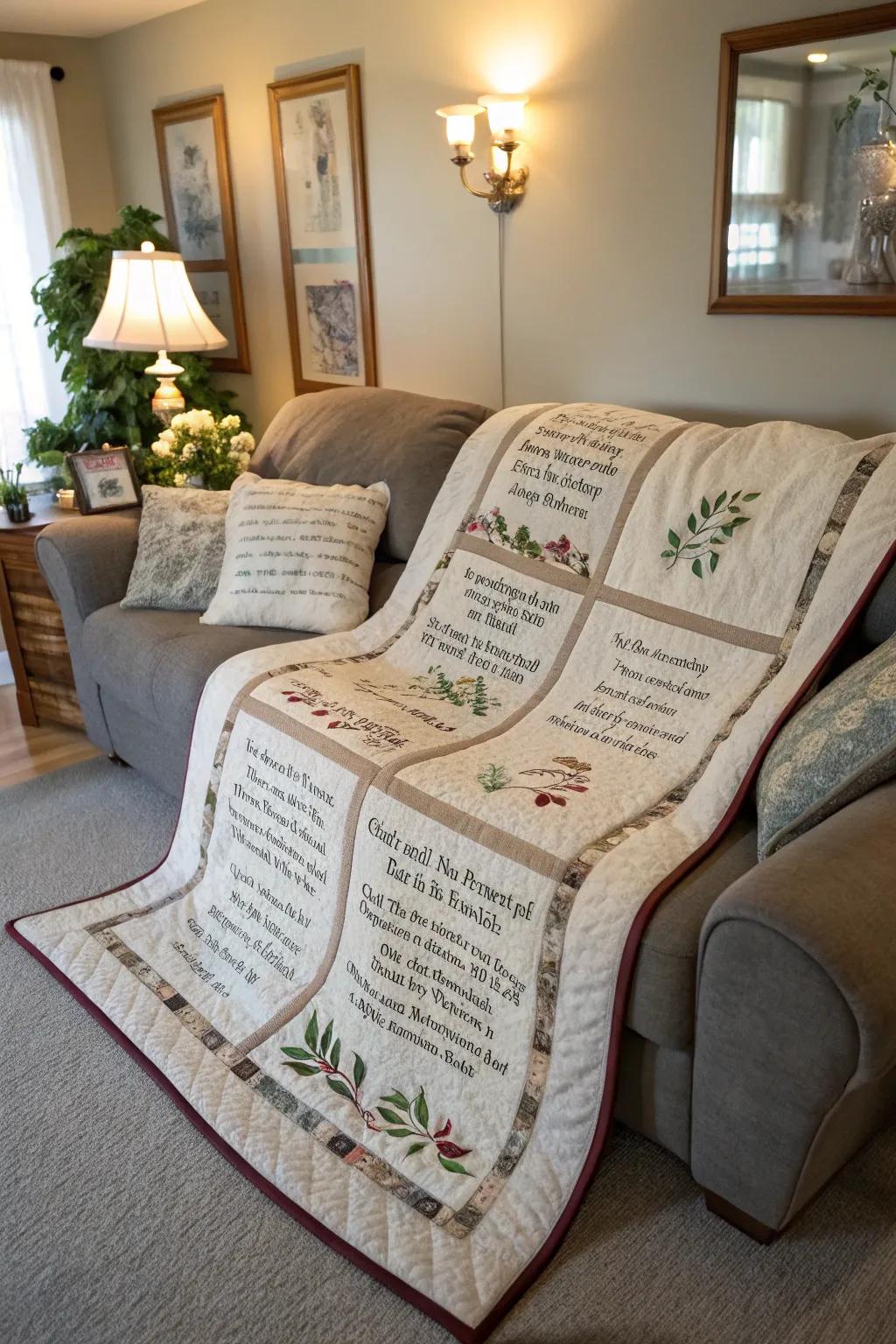 Comforting quilt featuring stitched commitments ideal for snuggling.