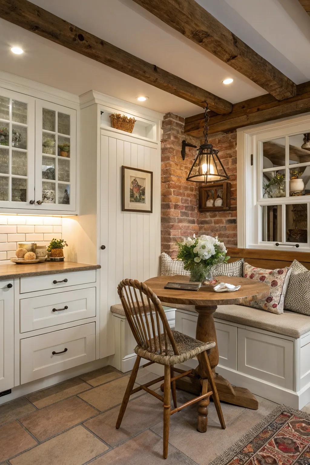 The kitchen gains an inviting and comfortable atmosphere with the addition of a cozy nook.