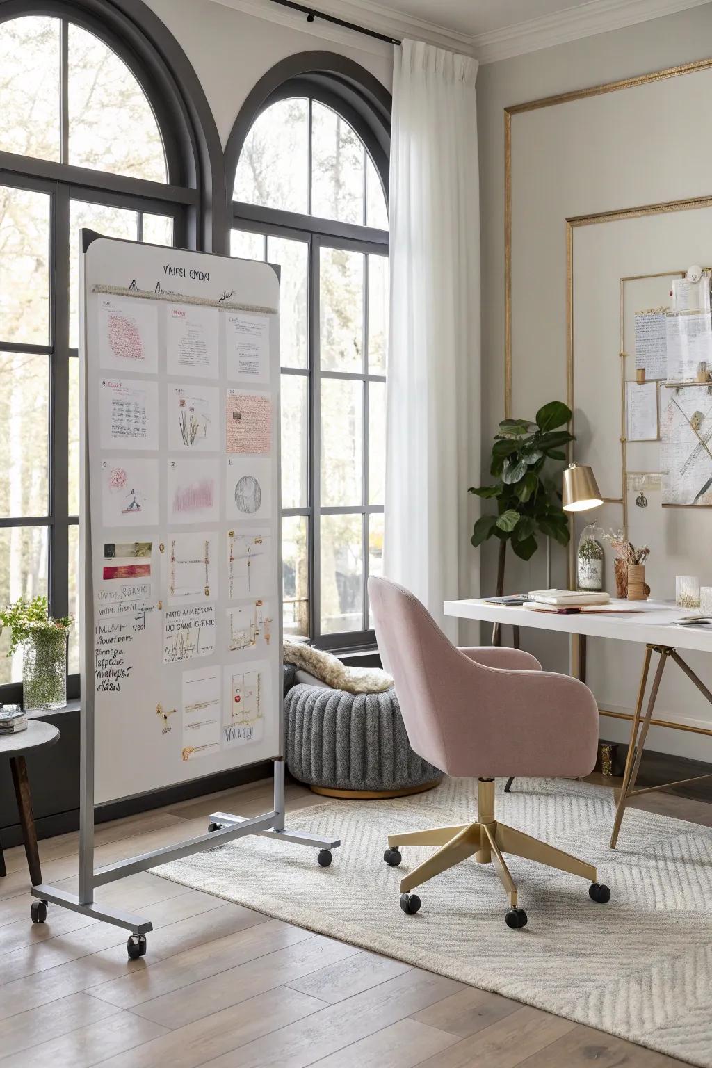 A coordinated hue scheme enhances the whiteboard's elegance.