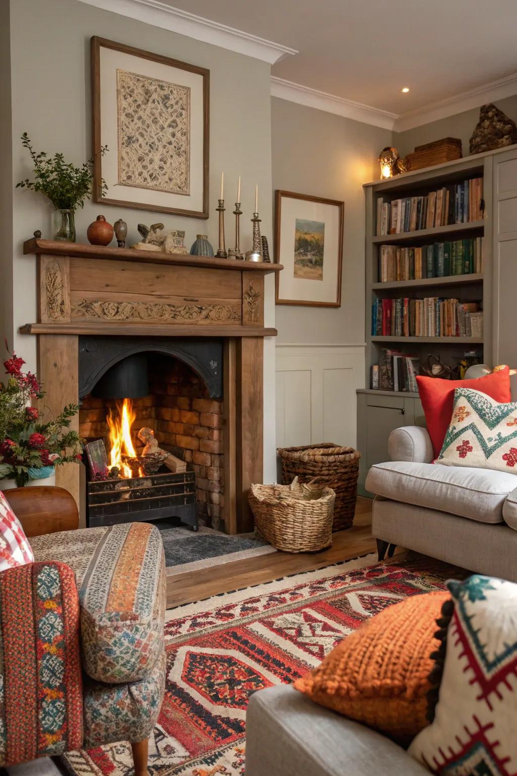 Communicate your design with an eclectic fireplace layout.