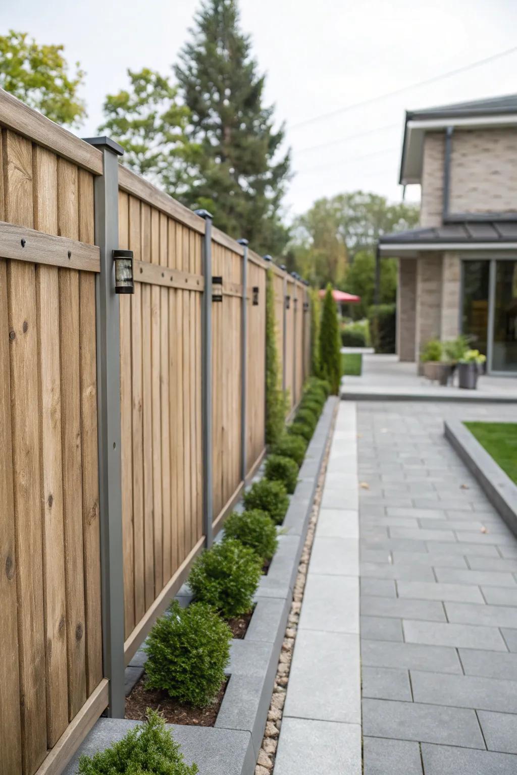 Metal features in timber fences boost durability and inject modern flair.