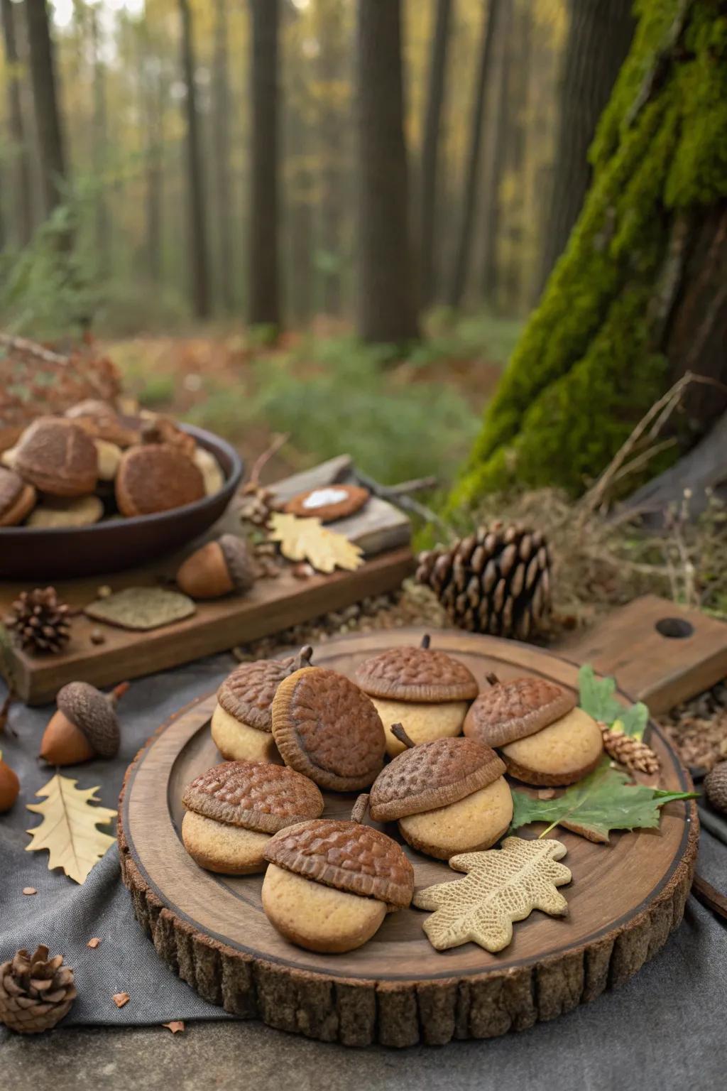Nut-shaped cakes offer a thematic and tasty treat.