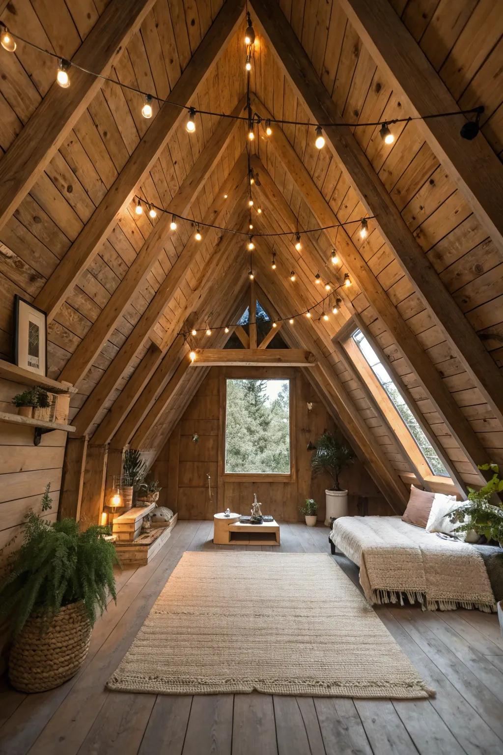 Eco-friendly design choices create a sustainable attic area.