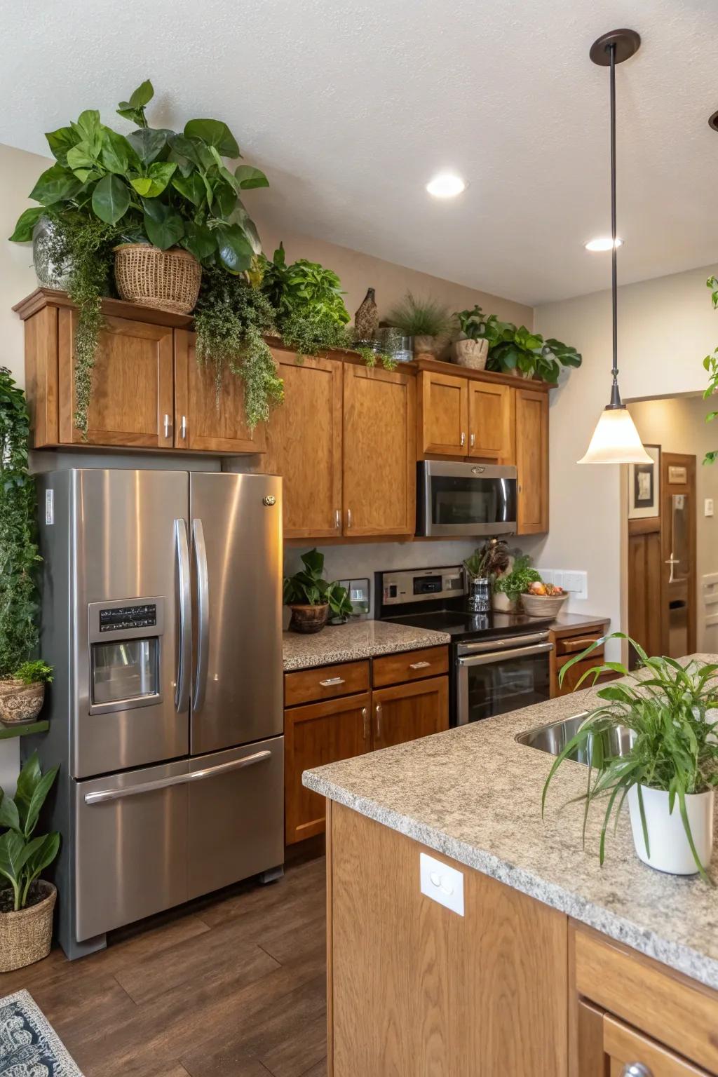 Potted plants add life and color to your kitchen.
