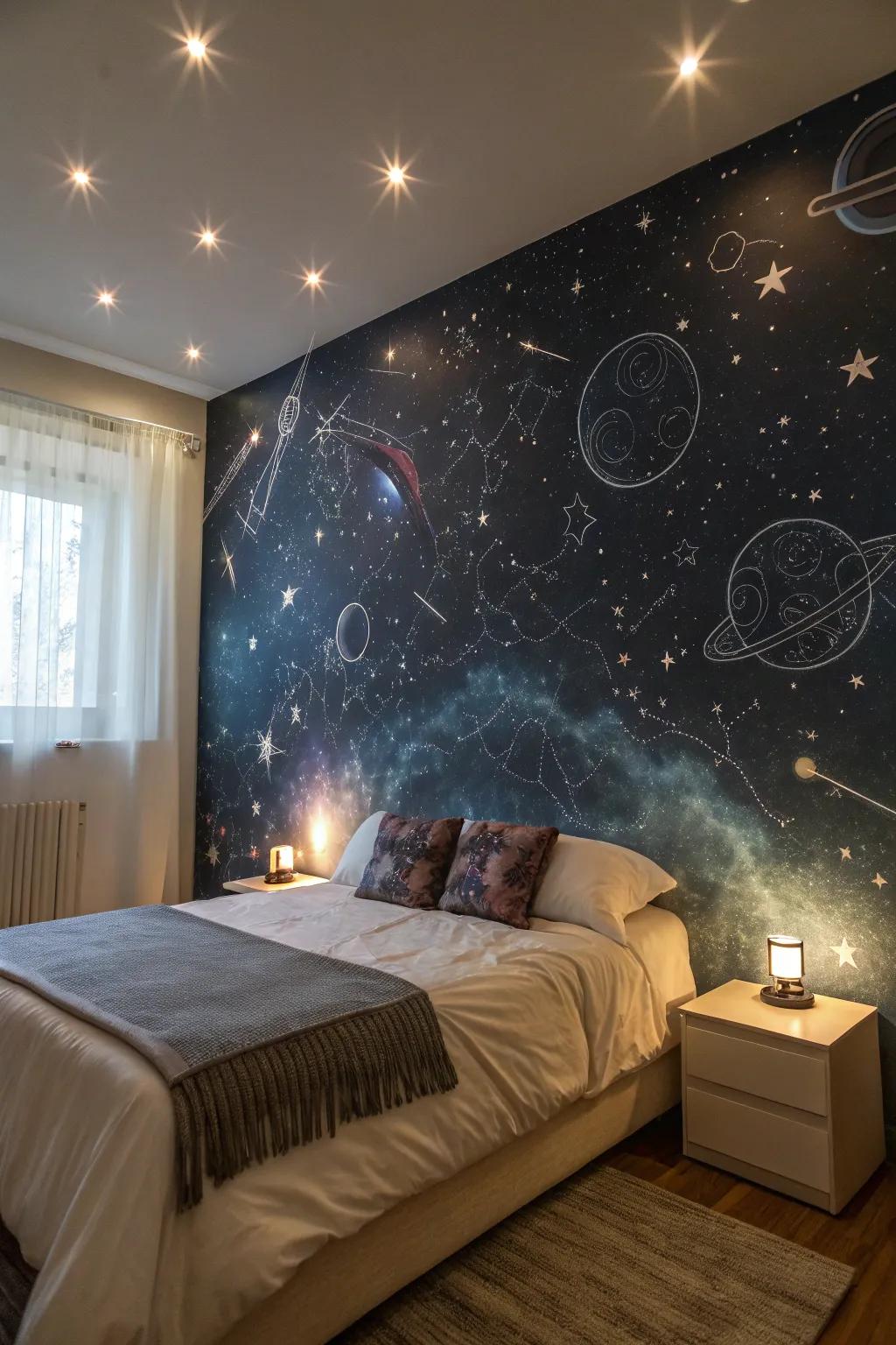 Embrace the magic with starry night murals.