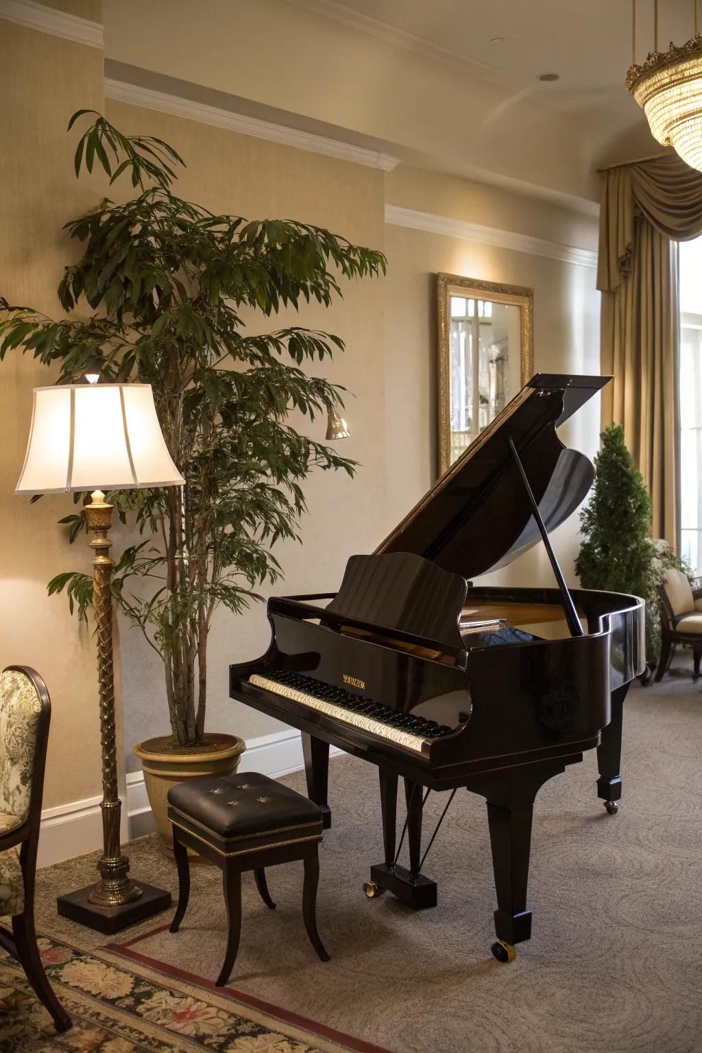 Vertical decor enhances the space's height and draws attention.