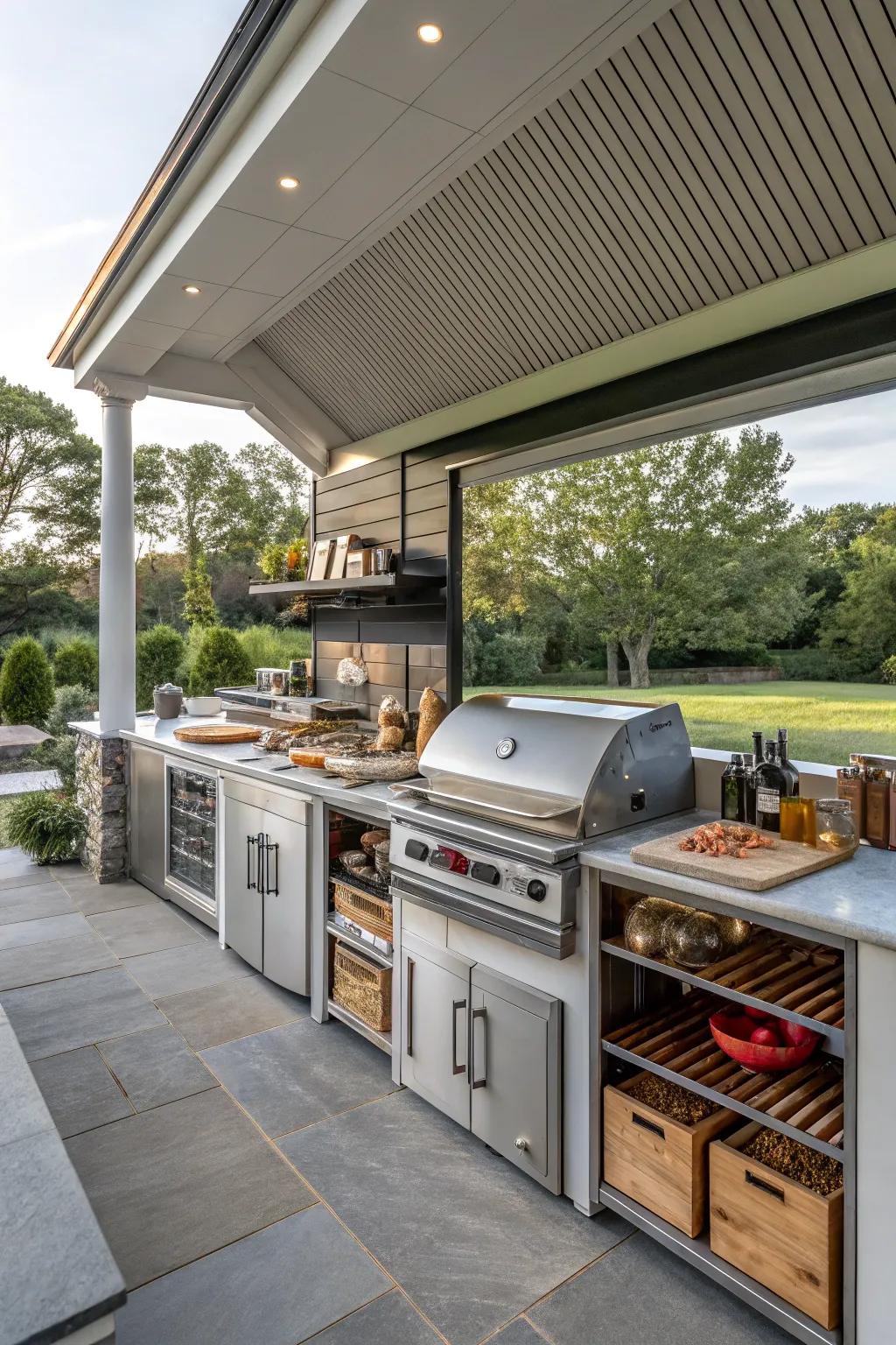 A chef’s dream: gourmet BBQ structure with top appliances.
