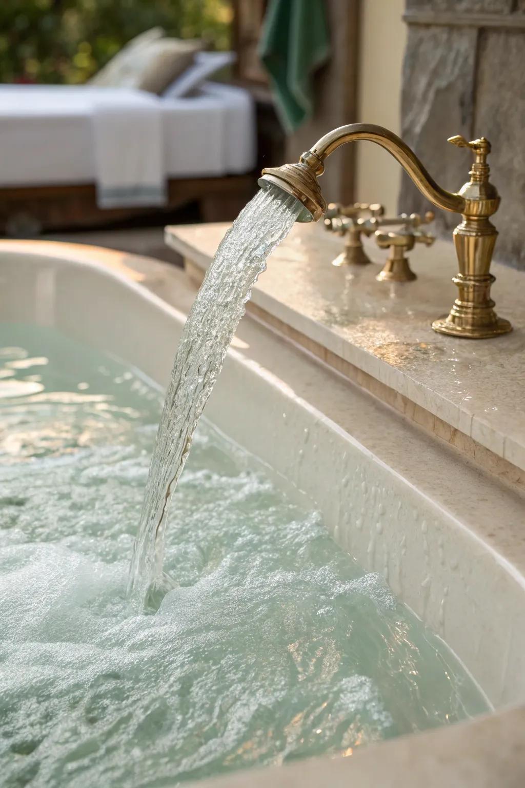 A waterfall spigot adds elegance to this bathtub.