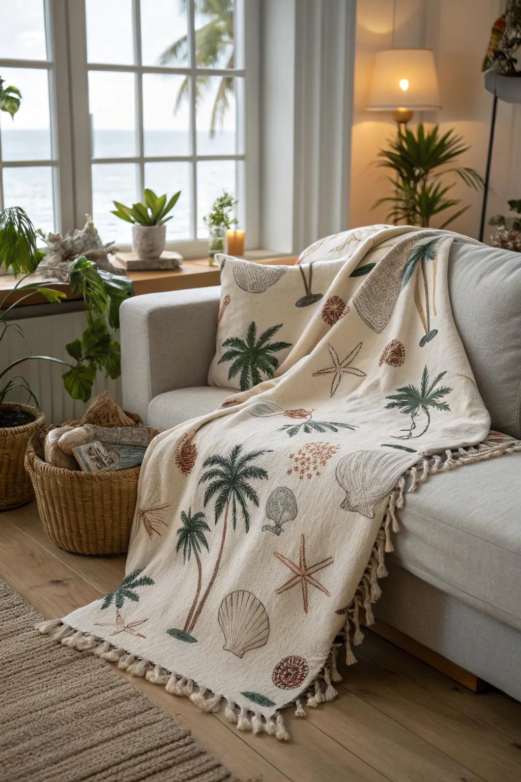 Stay warm and stylish with a snug shoreline-inspired toss blanket.