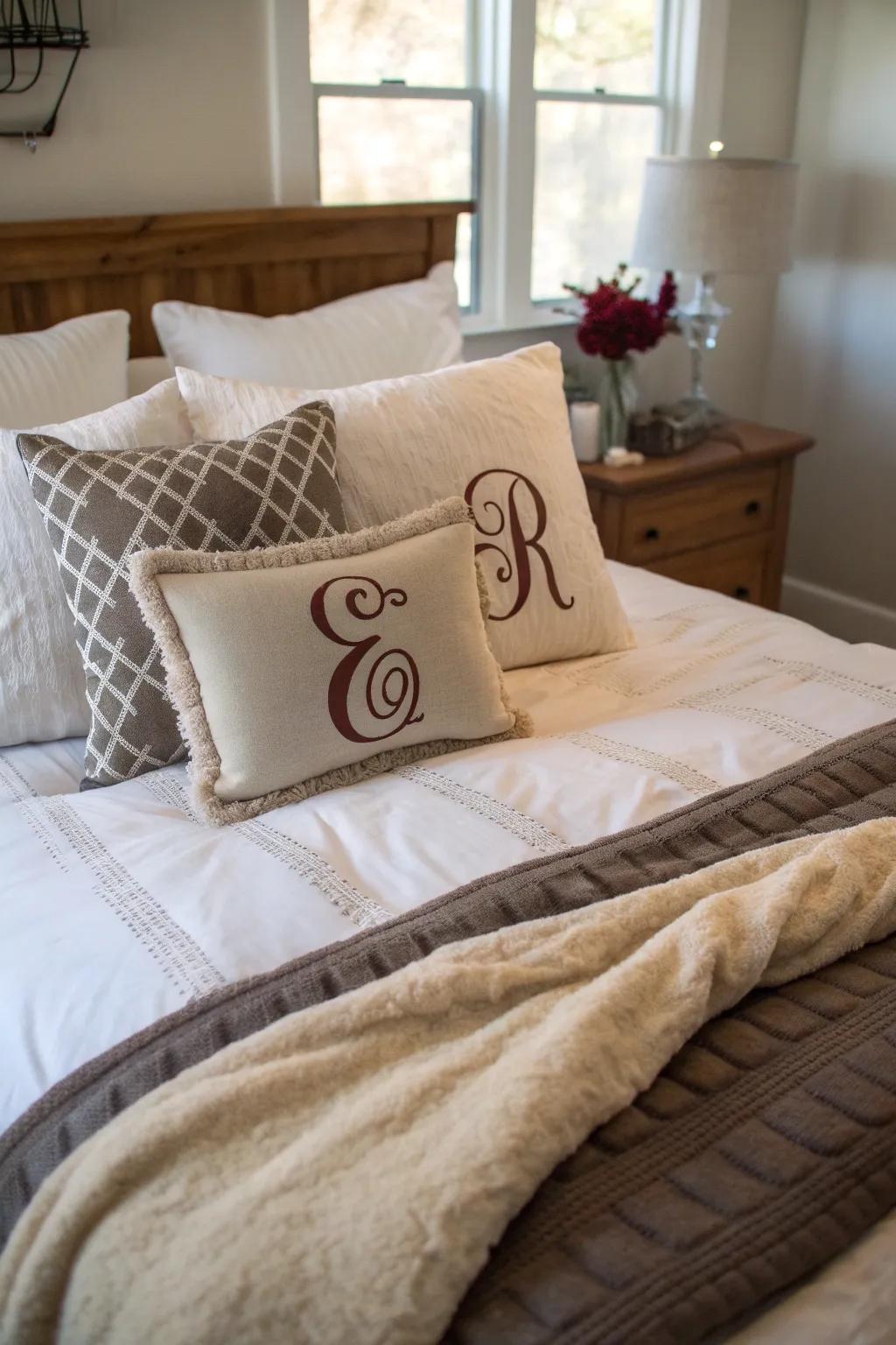 Personalized cushions contribute a unique and intimate accent.