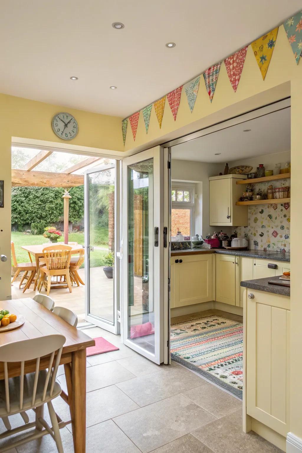Create a safe and stylish family-friendly kitchen with folding doors.