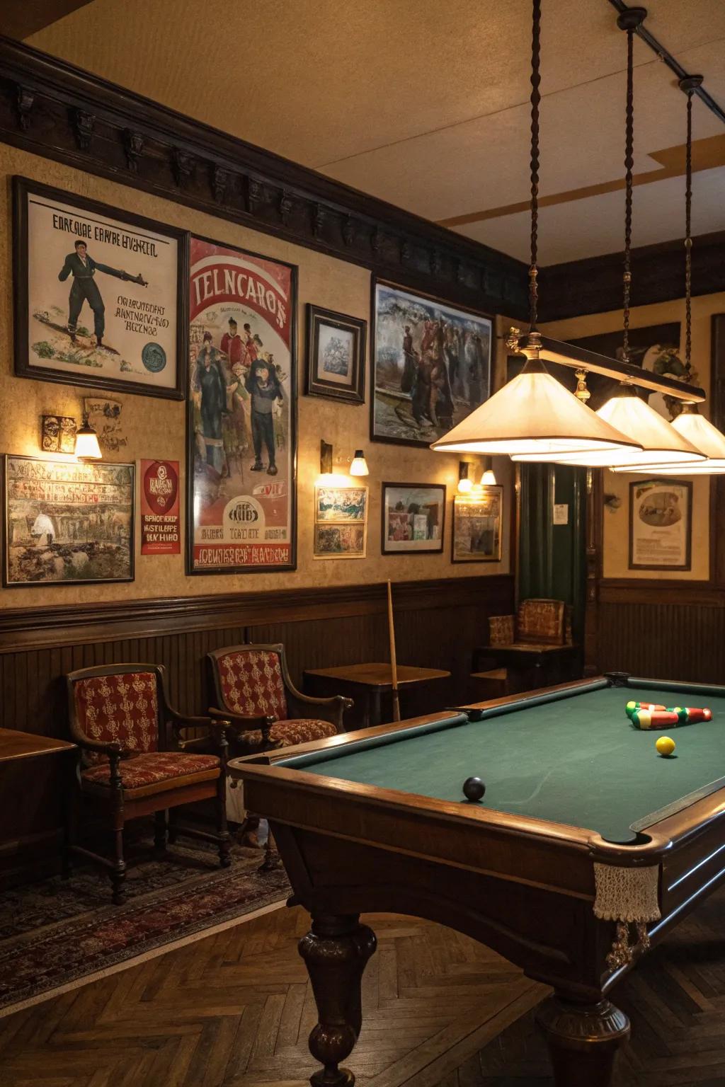 Nostalgic decor moves you back in time within your billiard hall.