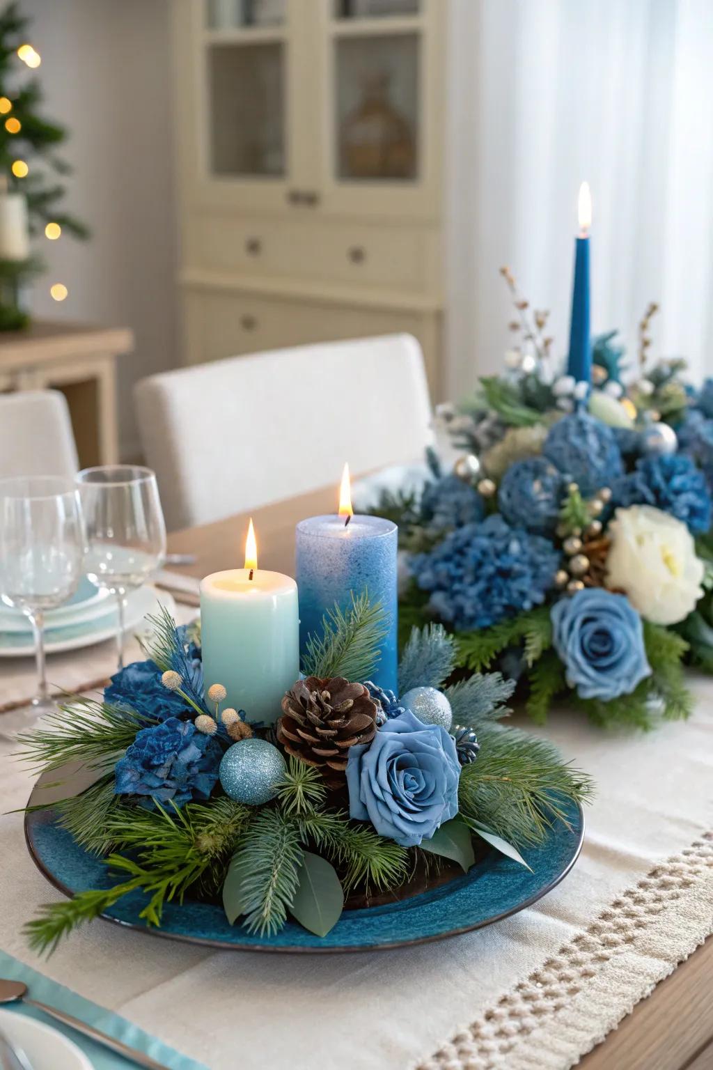 Eye-catching azure festive table centerpieces