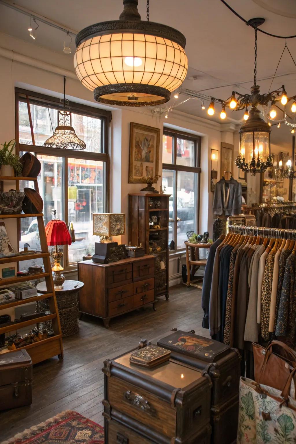 A boutique interior featuring vintage decor elements, contributing character and charm to the space.